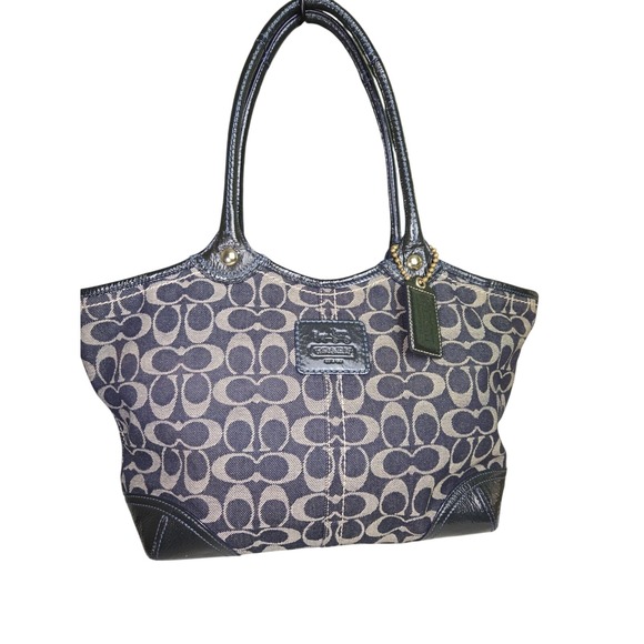 Coach Bleeker Tote Bag Denim Blue‎ Shoulder Purse Zip Closure - Picture 1 of 10